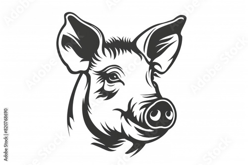 Detailed image of a black and white pig head, suitable for various design projects