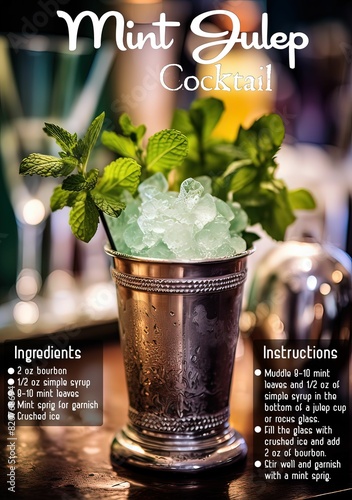 Φωτογραφία Vertical shot of a mint julep cocktail with its ingredients and instructions lis