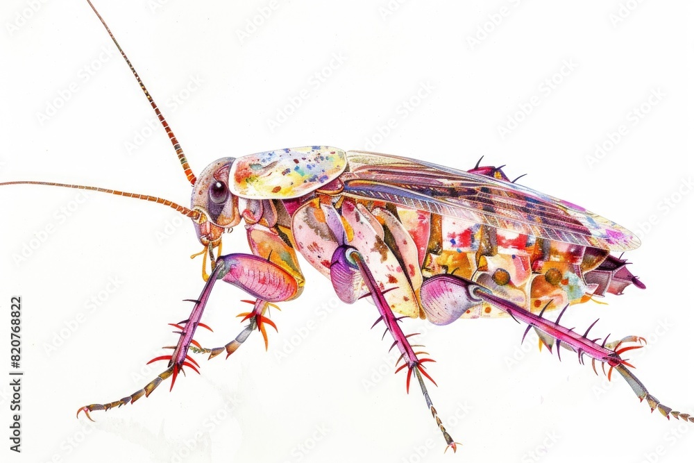 A vibrant watercolor drawing of a bug on a white surface. Ideal for educational materials or nature-themed designs