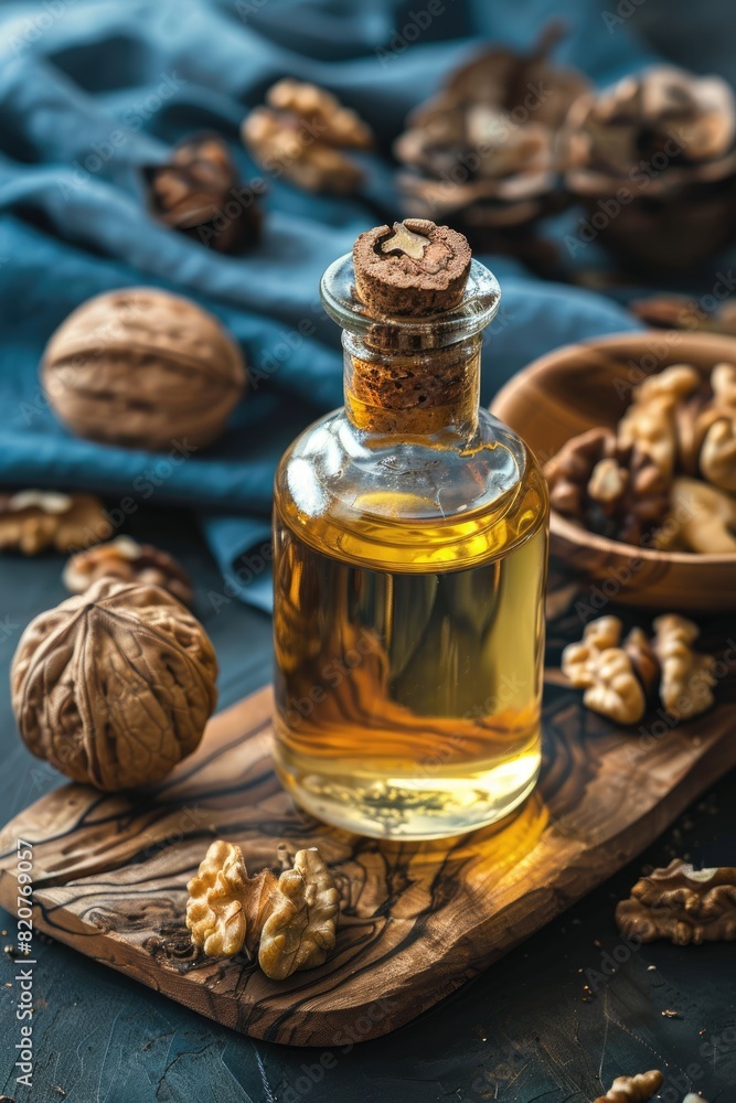 walnut essential oil. Selective focus walnut essential oil. Selective focus