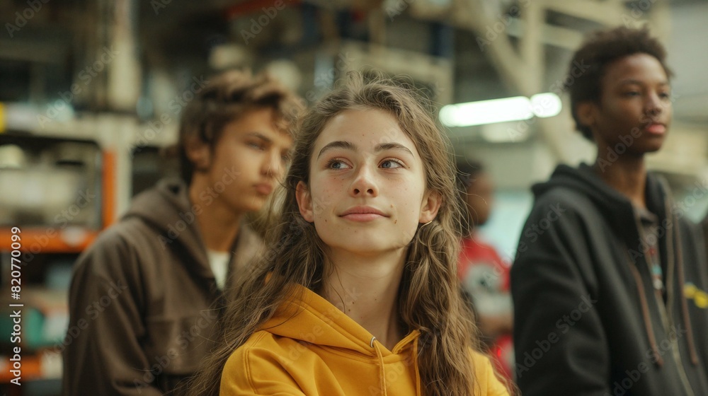 Youthful Vibes: Three diverse teenagers in Industrial Setting Youthful Vibes: Three diverse teenagers in Industrial Setting