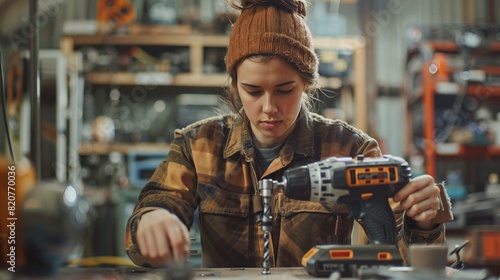 Focused Metalwork: Young Woman in Home Workshop