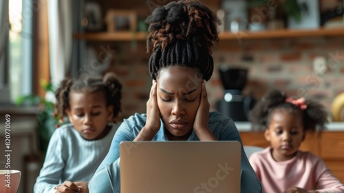 Stressed Mother with Busy Children photo