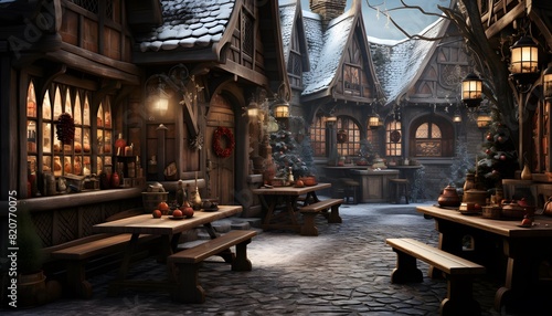 Christmas night in the old town. 3d rendering, 3d illustration.