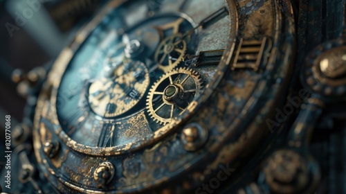 Detailed close up of a clock with visible gears. Suitable for technology or time management concepts