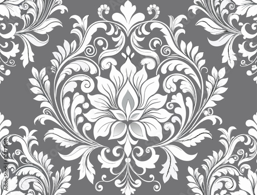 allpaper in the style of Baroque. Seamless vector background. White and grey floral ornament. Graphic pattern for fabric  wallpaper  packaging. Ornate Damask flower ornament.