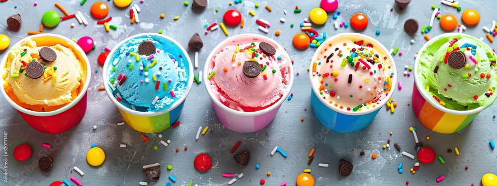 ice cream in colorful cups. Selective focus