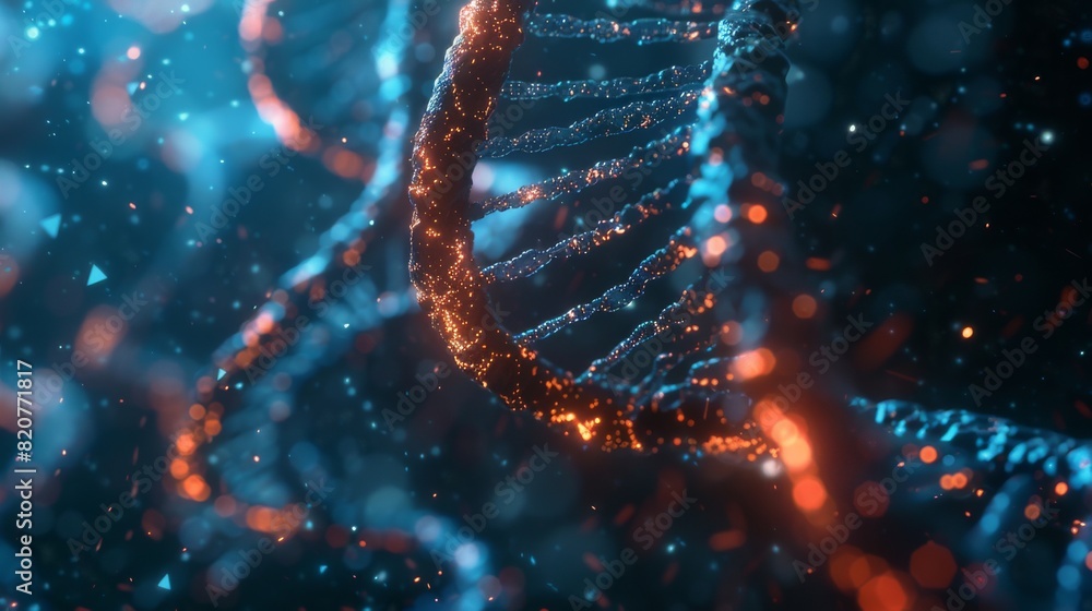 Glowing DNA Strand in Futuristic Abstract Visualization of Molecular Biology and Genetic Research Glowing DNA Strand in Futuristic Abstract Visualization of Molecular Biology and Genetic Research