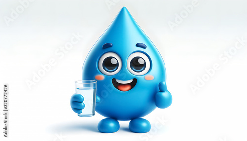 Enhance Presentations with This Engaging 3D Character: Water Drop Mascot, Hydrate Your Designs! Download 3D Cartoon Water Drop Character