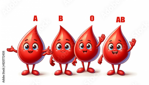 Download Fun & Educational! 3D Cartoon Blood Type Characters (A, B, AB, O), Bring Science to Life! 3D Cartoon Illustration: Blood Type Mascots