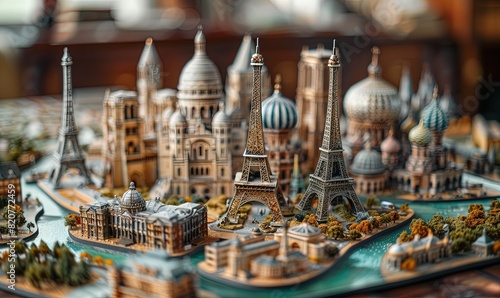 tabletop travel captivating landmarks and tourism destinations as background for the travel industry