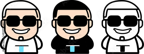 Illustration of stylishly dressed men wearing sunglasses and standing side by side