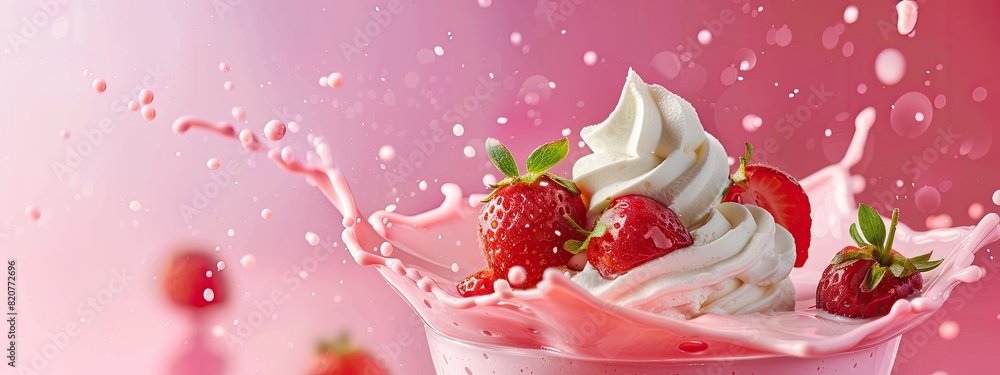 close-up of ice cream with strawberries. Selective focus close-up of ice cream with strawberries. Selective focus