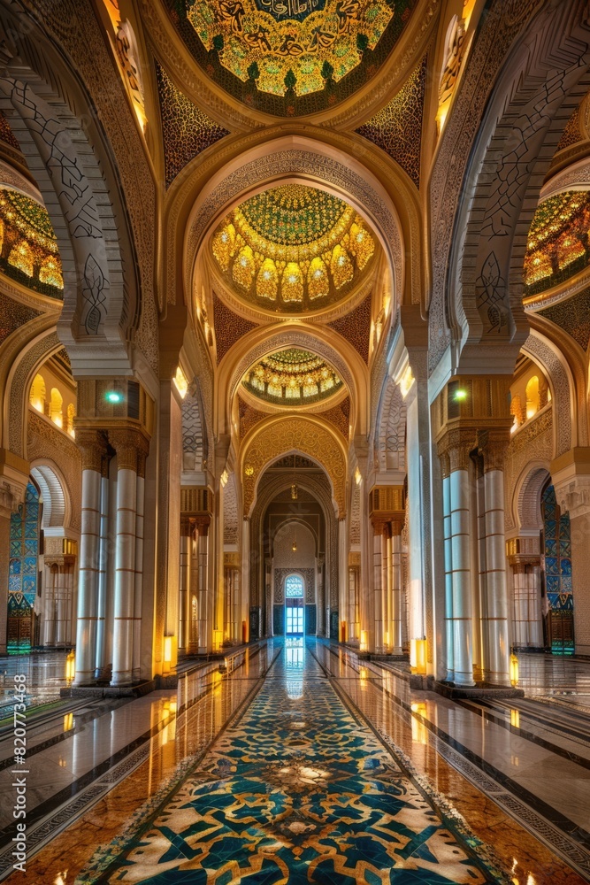 Fototapeta premium A very long hallway with numerous windows. Suitable for architectural projects