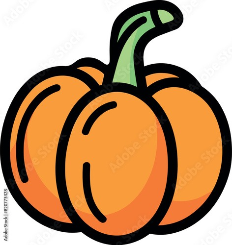 Vector illustration of a beautiful and delicious orange pumpkin, bold outline