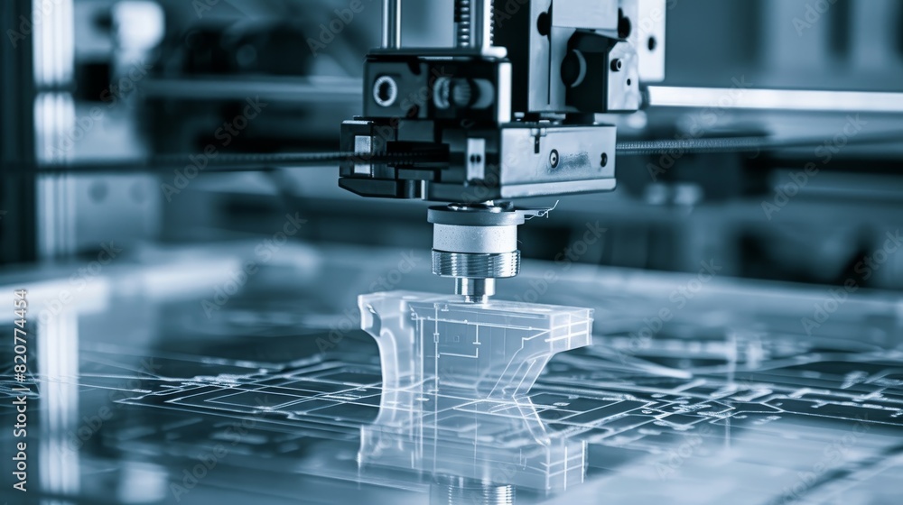 An electronic 3D printer converting blueprints into a physical model An electronic 3D printer converting blueprints into a physical model