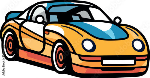 Vector illustration of a vibrant orange car with a blue racing stripe