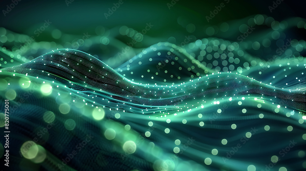 Wave dynamic background dots green future flow technology abstract datum innovation word illustration business digital music dot texture science pattern grid techno. Rendering 3d Wave dynamic background dots green future flow technology abstract datum innovation word illustration business digital music dot texture science pattern grid techno. Rendering 3d
