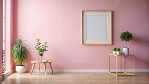 Floating Frame on Pastel Pink Wall: A minimalist floating frame on a pastel pink wall, perfect for feminine or soft-themed displays. 