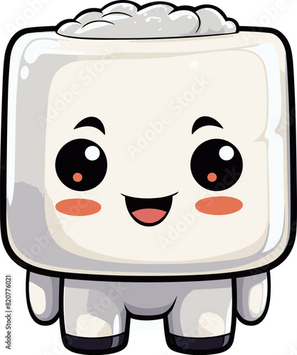 Vector illustration of happy marshmallow candy with a cheerful facial expression