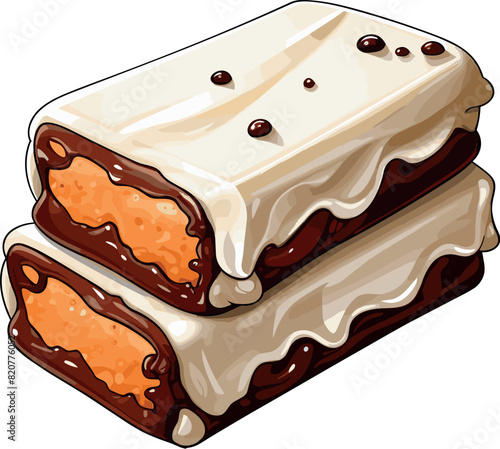 a piece of cake with melted icing and chocolate chips