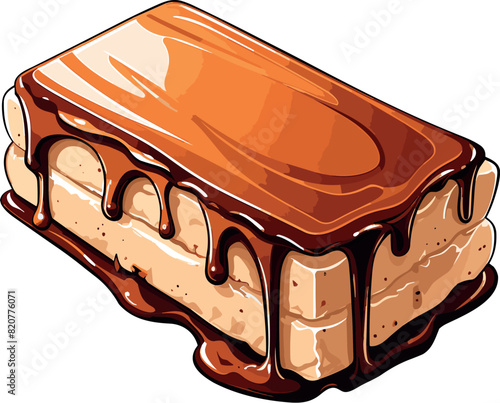 a piece of dessert with melted chocolate on top and syrup on top