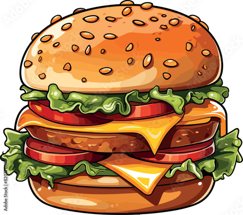 Vector illustration of a delicious and tasty burger.