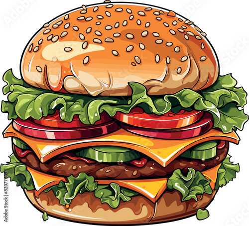 Vector illustration of a delicious and tasty burger.