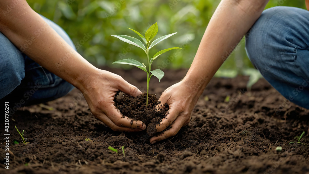 Hands Planting Young Tree in Fertile Soil Hands Planting Young Tree in Fertile Soil