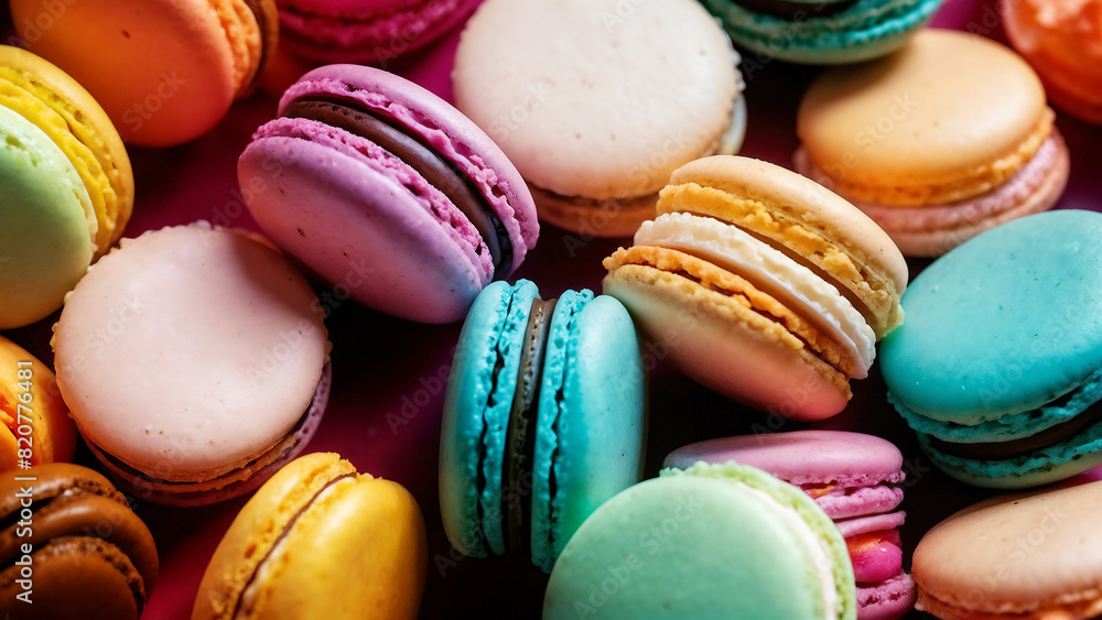Close-up colorful macarons, dessert background Close-up colorful macarons, dessert background