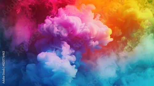 Colorful smoke cloud on dark backdrop, ideal for graphic design projects