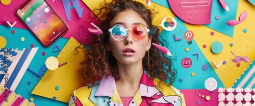A Vibrant Poster Collage Portrays A Female Blogger Garnering Numerous Reactions And Notifications On Her Instagram Account photo
