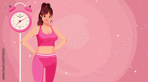 Happy young woman in sportswear and with weight scale