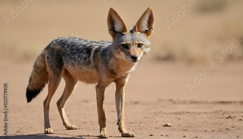 A Jackal With Its Ears Perked Forward Alert For D Upscaled 2