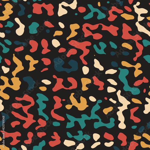 Modern unique and beautiful shapes Seamless pattern with a black background. colorful abstract shape seamless pattern for print, clothing, wrapping paper, DIY art.
