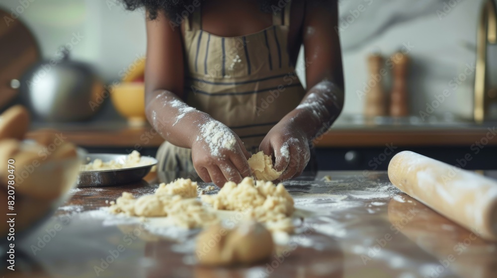 A Child Preparing Dough