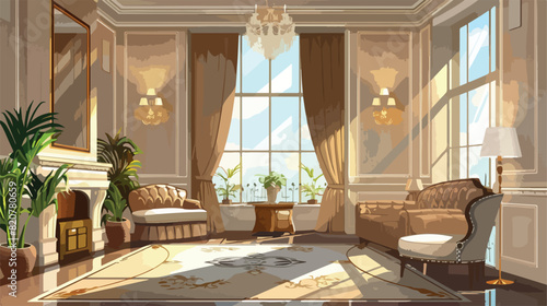 Interior of beautiful stylish living room Vector illu photo