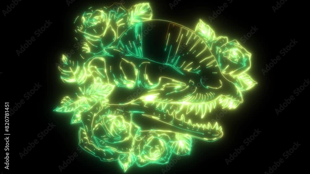 neon animation of skull dilophosaurus dinosaur neon animation of skull dilophosaurus dinosaur