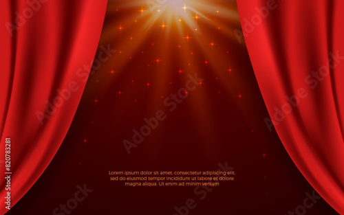 Stage background with realistic 3d red show curtains, theater scene vector background