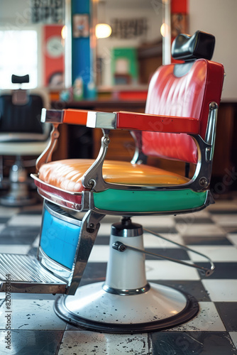 Empty leaver chair in barbershop in Barbershop interior.