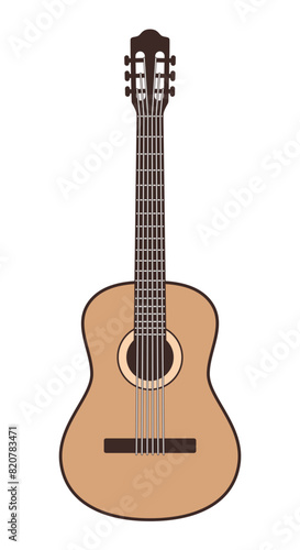 Acoustic guitar, color vector illustration of classical stringed musical instrument