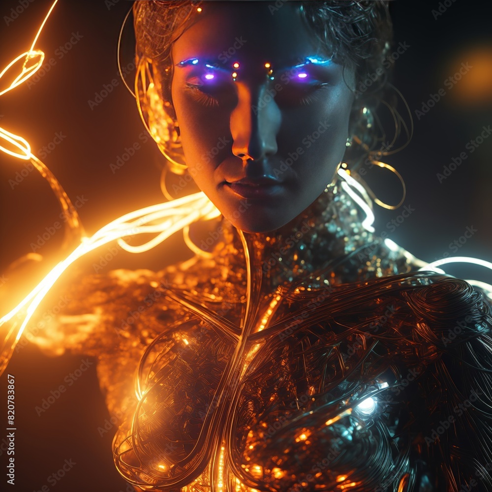 Futuristic Bionic Woman with Glowing Light Particles Futuristic Bionic Woman with Glowing Light Particles