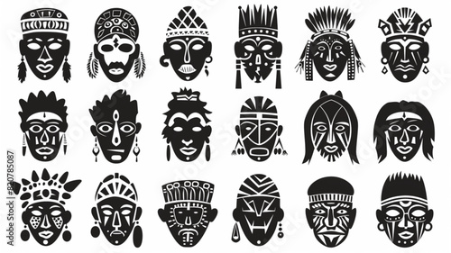 
Hand drawn set of indian tribal drawing isolated on white background photo