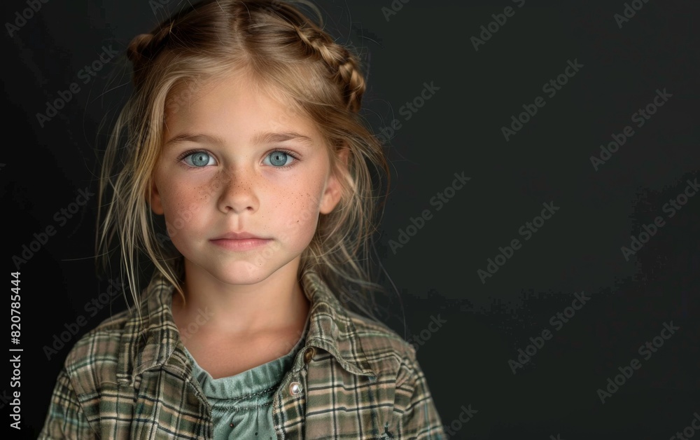 A young girl of Slavic descent with blue eyes and a single braid in her hair A young girl of Slavic descent with blue eyes and a single braid in her hair