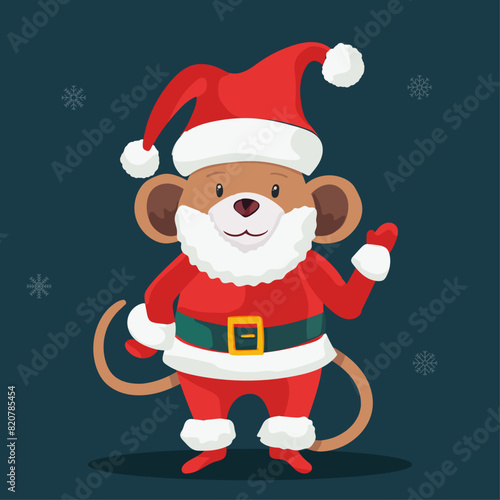 Vector illustration of a monkey wearing a festive Christmas costume.