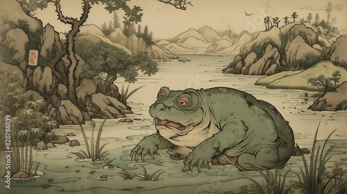 Obraz na plátně Digital illustration of a traditional Japanese youkai supernatural entity in a f