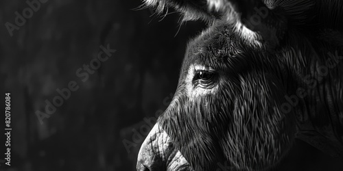 A simple black and white photo of a donkey. Suitable for various projects
