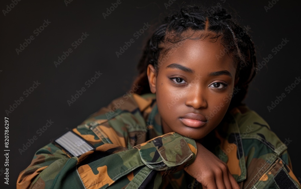 A female senior of East African descent in a military uniform posing for a picture A female senior of East African descent in a military uniform posing for a picture