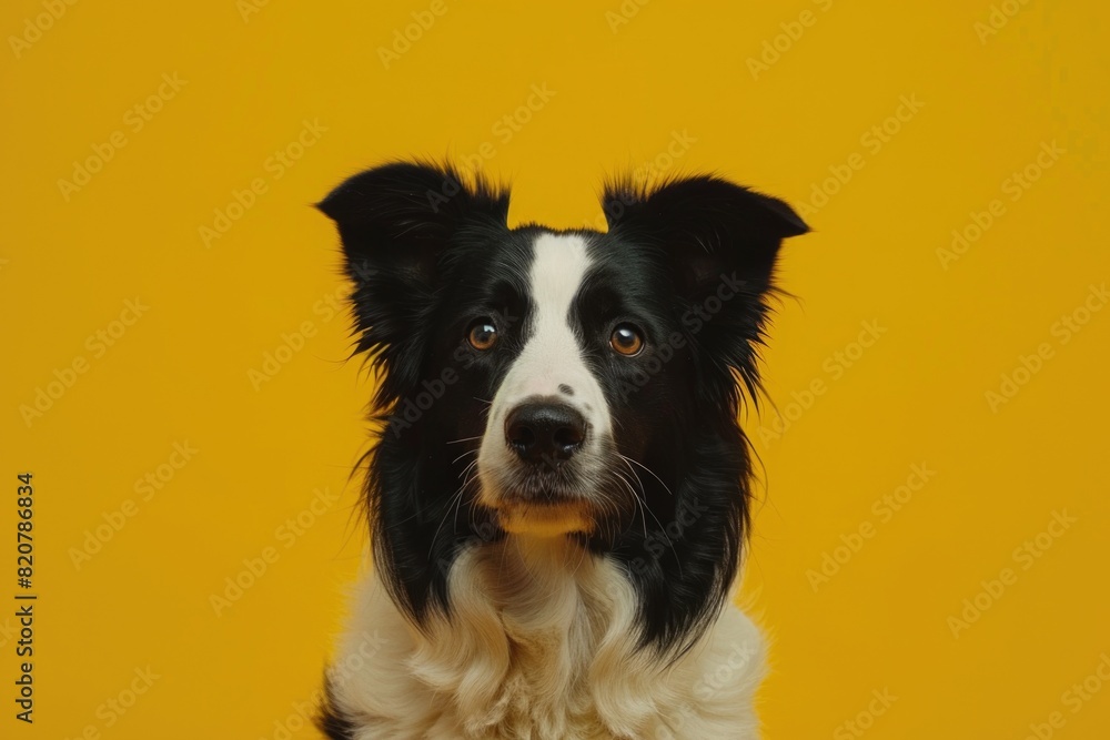 Close-up photo of a dog on a yellow background. Perfect for pet-related designs Close-up photo of a dog on a yellow background. Perfect for pet-related designs