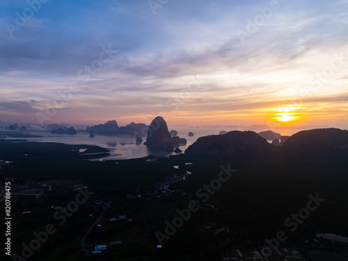 Aerial view sunset sky Nature beautiful Light Sunset or sunrise over sea Colorful dramatic majestic scenery sunset Sky with Amazing clouds and waves in sunset sky nature light cloud background